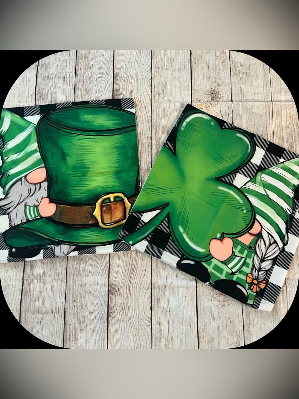 St. Patrick’s Day Gnome Black & White Plaid Pillow Covers